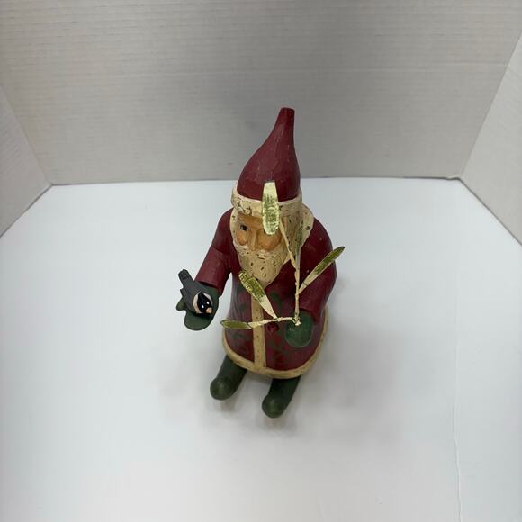 Vintage Y2K Hand-carved Hand-painted wooden Folk Art Old World Santa xmas Decor - Picture 8 of 8